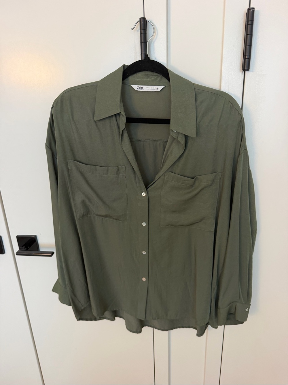 Zara Olive Green Relaxed Button-Down Shirt